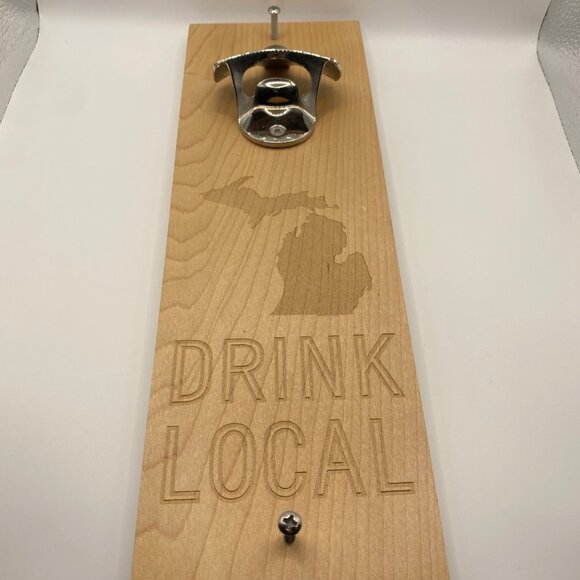 Michigan Drink Local Wall Mount Bottle Opener Wood Plaque Beer Cap Catcher Bar - Picture 1 of 4